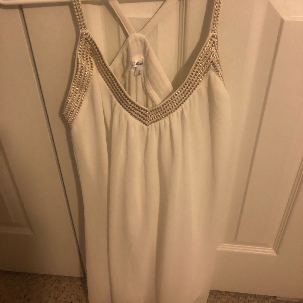 Sheer White Dress with Gold Edging